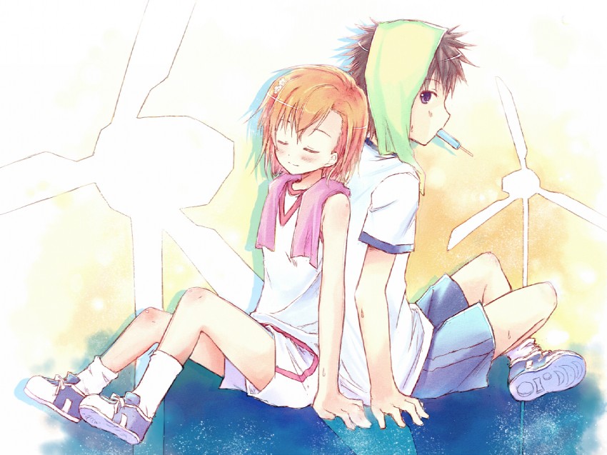 misaka mikoto and kamijou touma (toaru majutsu no index) drawn by kinoshita_neko