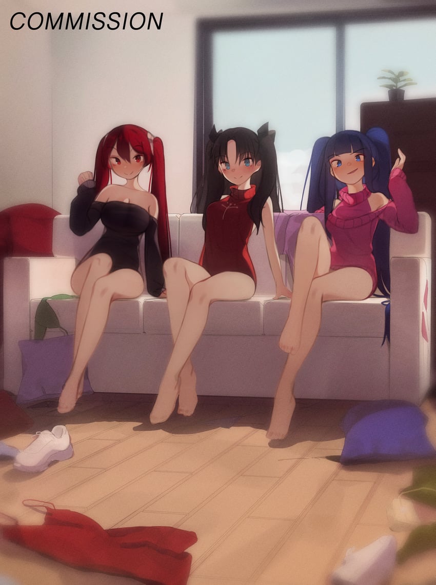 tohsaka rin, furudo erika, and severa (fate and 4 more) drawn by deko_morii