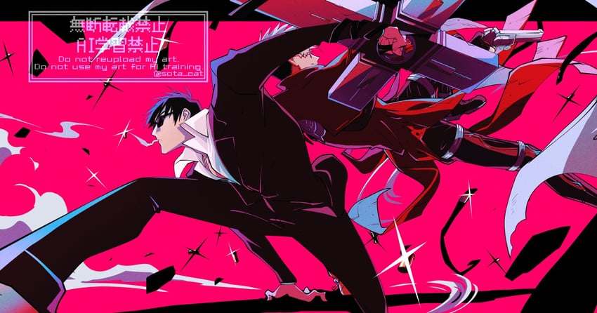 vash the stampede and nicholas d. wolfwood (trigun) drawn by sota_cat