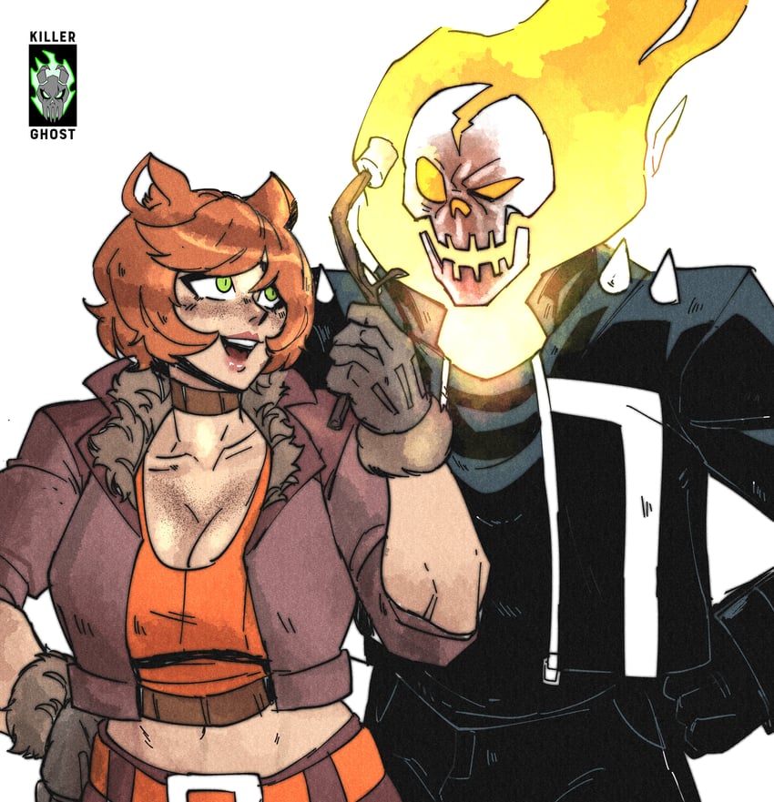 squirrel girl and ghost rider (marvel and 2 more) drawn by lordkillerghost