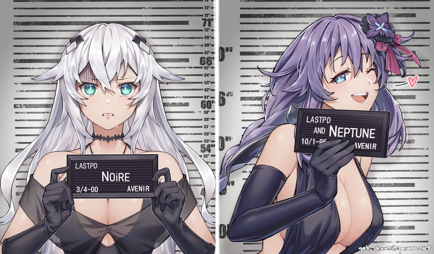 neptune, noire, purple heart, and black heart (neptune and 1 more) drawn by ge-b