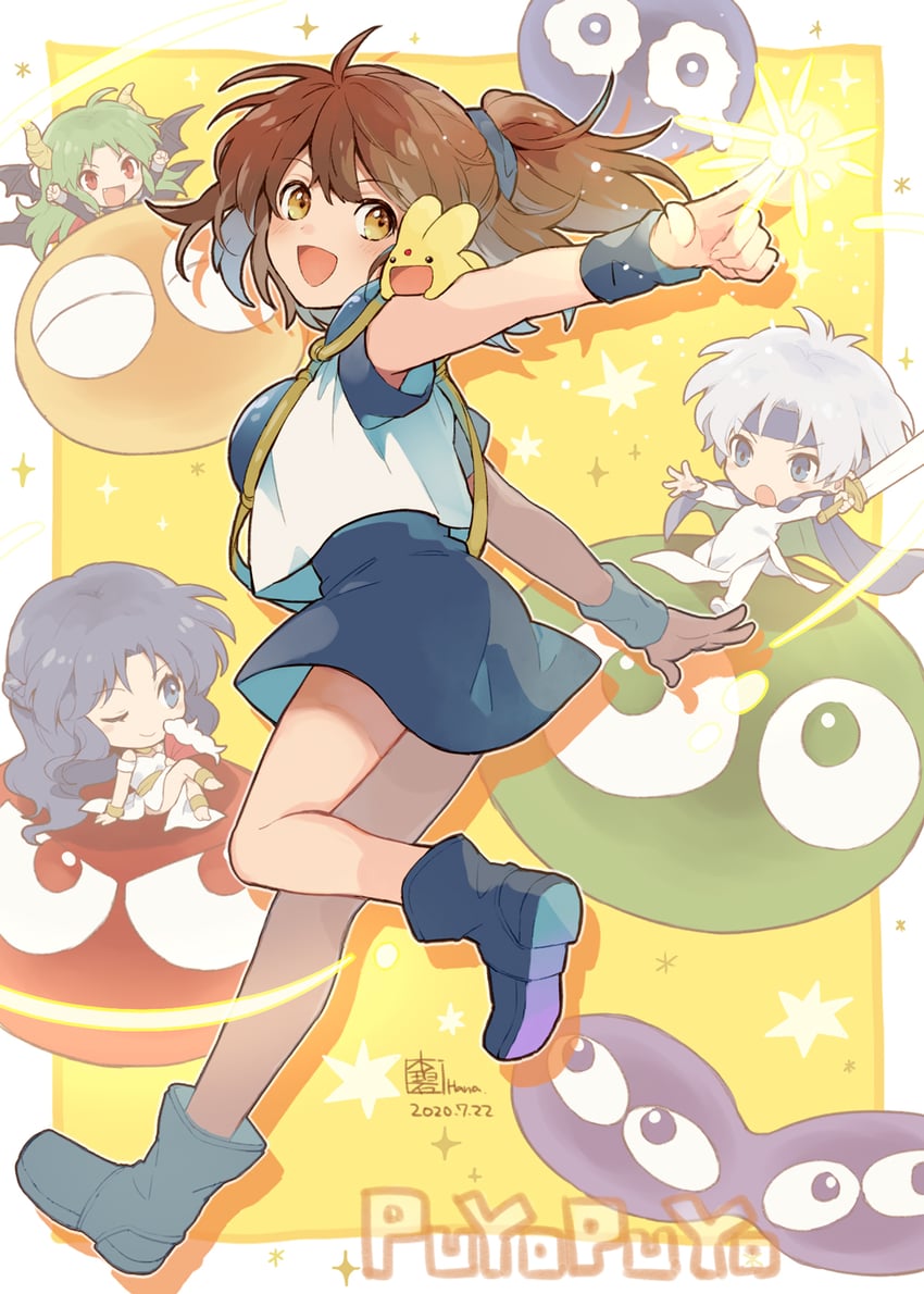 arle nadja, puyo, carbuncle, schezo wegey, rulue, and 1 more (puyopuyo and 1 more) drawn by hana_(mew)