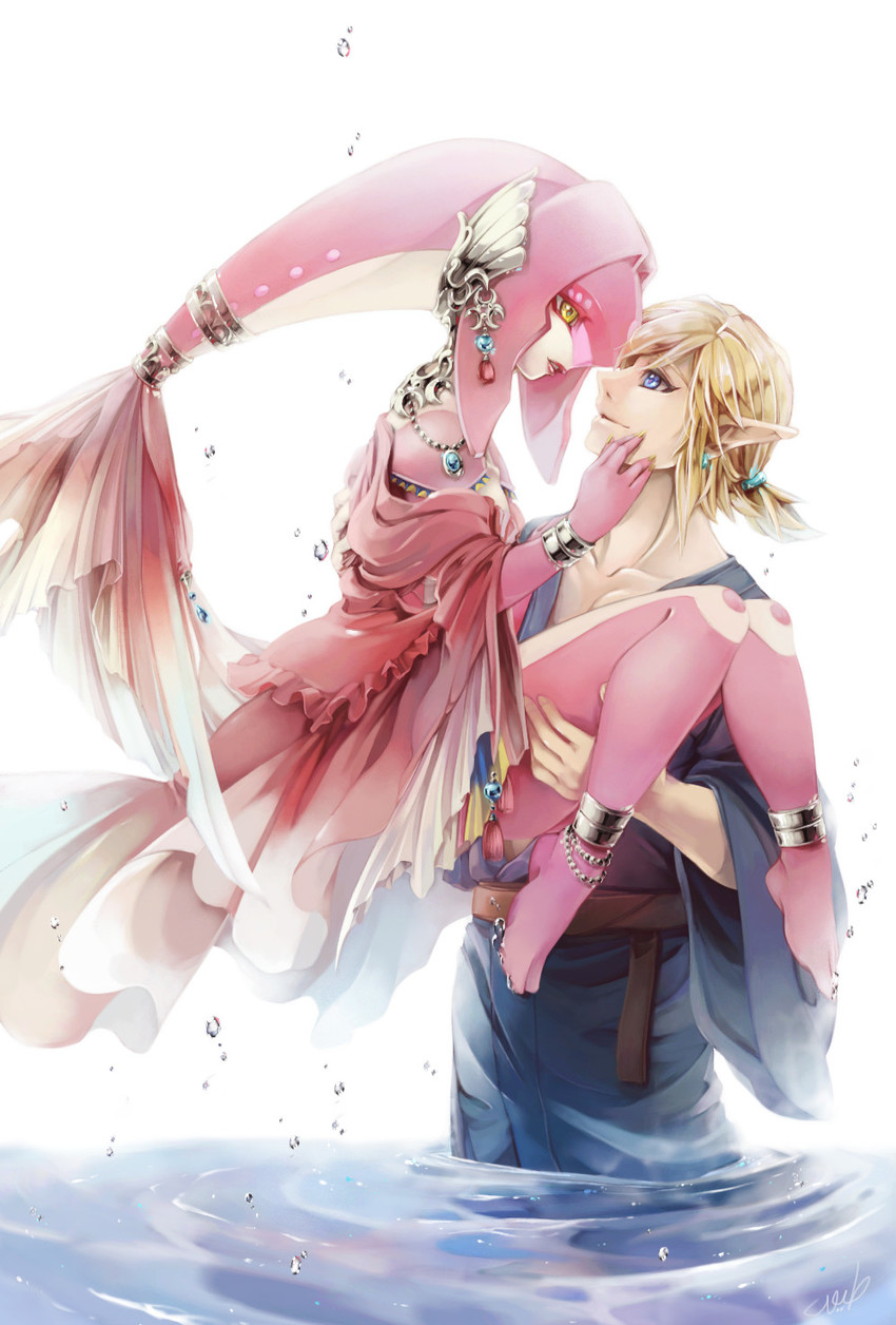 link and mipha (the legend of zelda and 1 more) drawn by kandori_makoto
