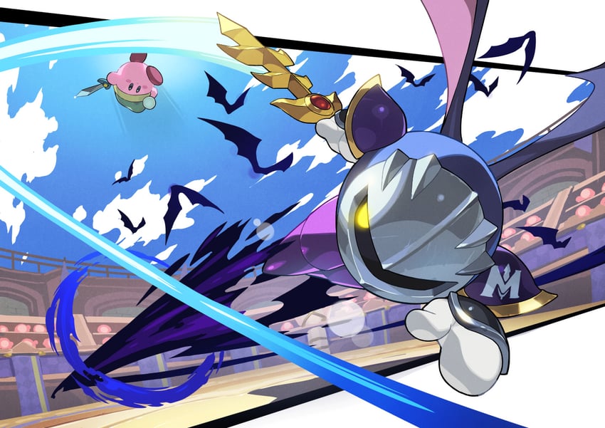 kirby, meta knight, and sword kirby (kirby and 1 more) drawn by kin_niku