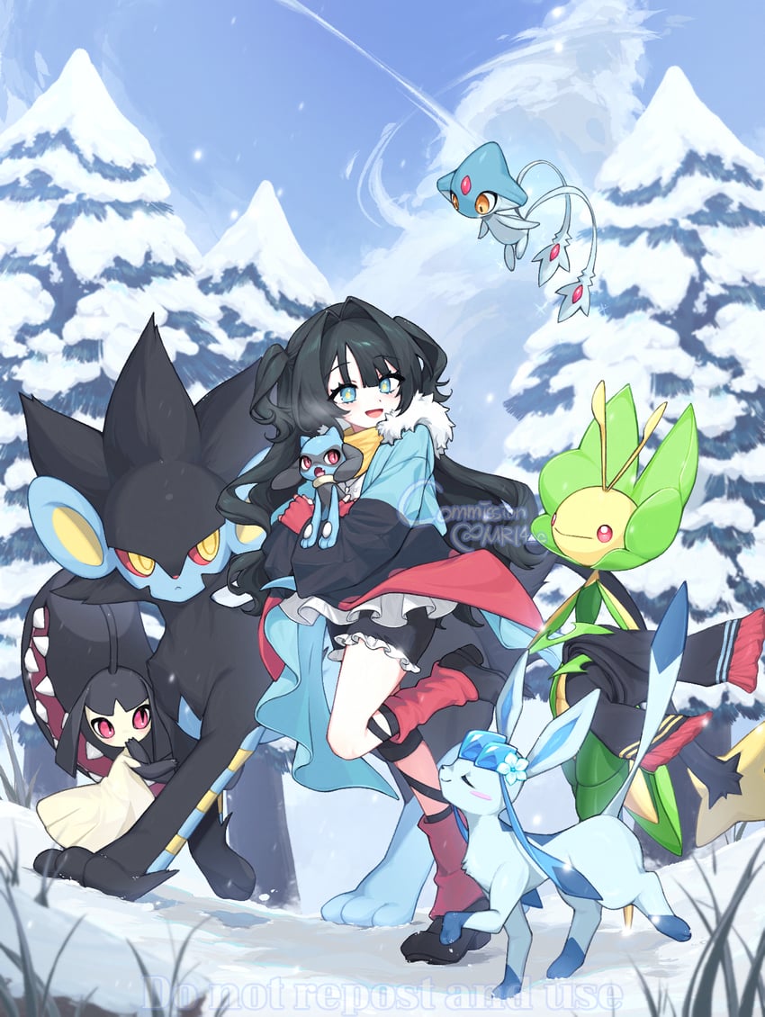 glaceon, mawile, riolu, luxray, azelf, and 1 more (original and 1 more) drawn by sok_(mr14_c)