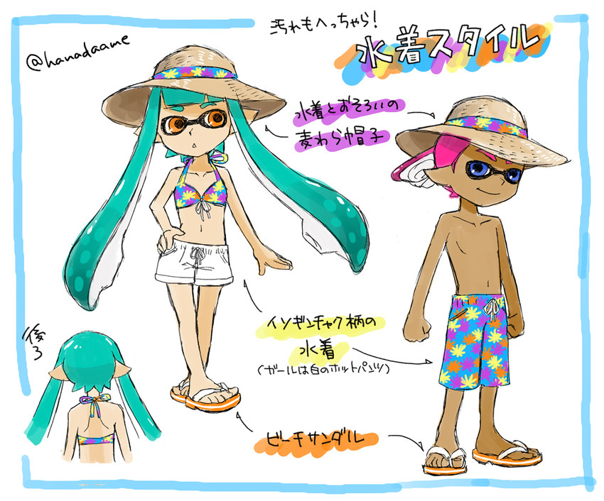 inkling player character, inkling girl, and inkling boy (splatoon and 1 more) drawn by 6gatsuusagi