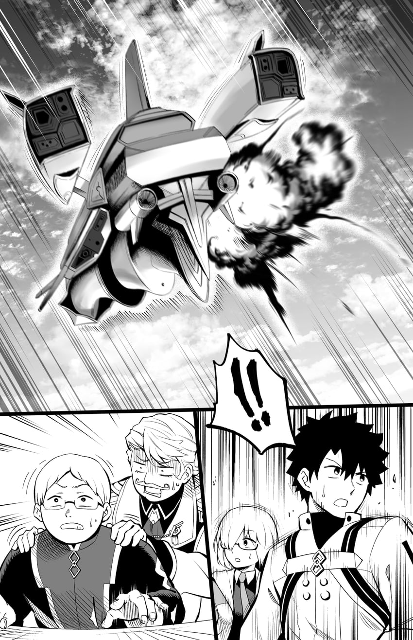 mash kyrielight, fujimaru ritsuka, goredolf musik, and jingle abel meuniere (fate and 1 more) drawn by hirunagi