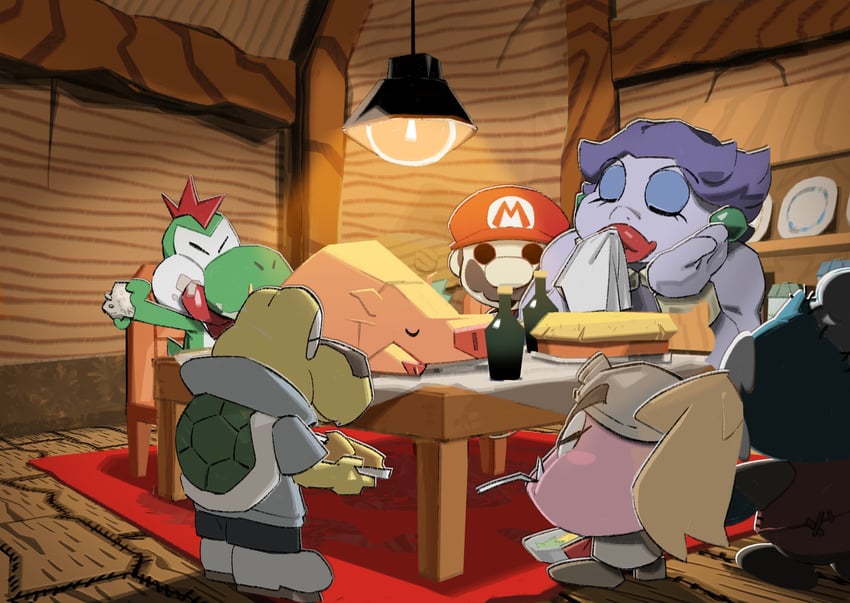 mario, yoshi, koopa troopa, goombella, doopliss, and 4 more (mario and 2 more) drawn by u_l_aa