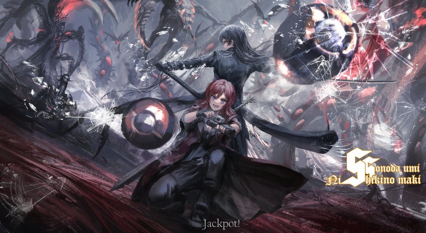nishikino maki, sonoda umi, dante, and vergil (love live! and 3 more) drawn by stu_dts
