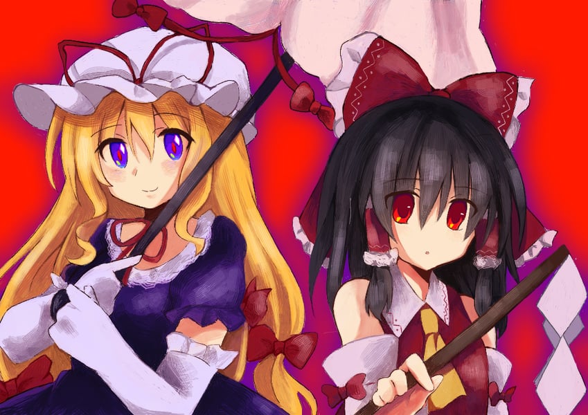 hakurei reimu and yakumo yukari (touhou) drawn by nanakusagayu_(7_kusagayu)