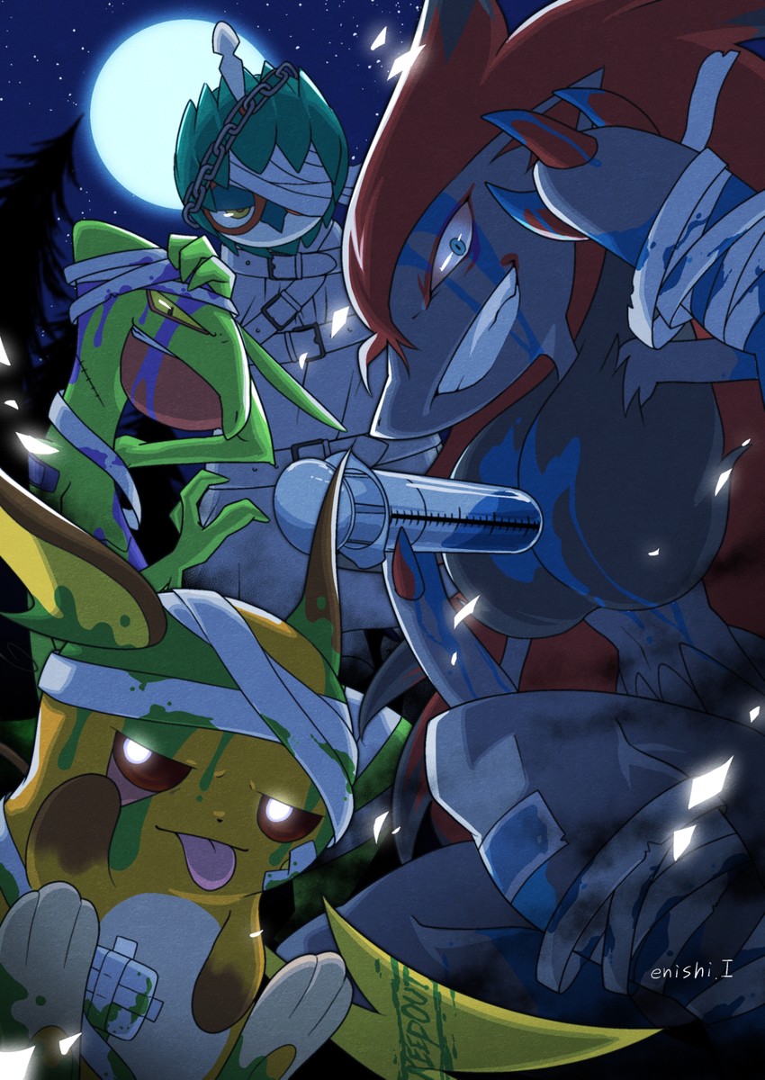 raichu, decidueye, zoroark, and sceptile (pokemon) drawn by yukari_(yukari21653710)