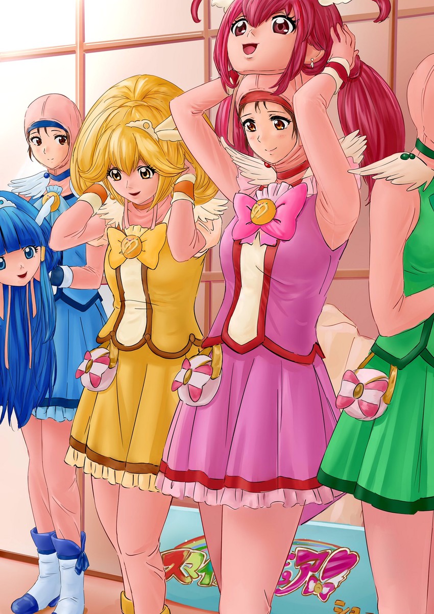 cure peace, cure beauty, cure happy, and cure march (precure and 1 more) drawn by anigurum
