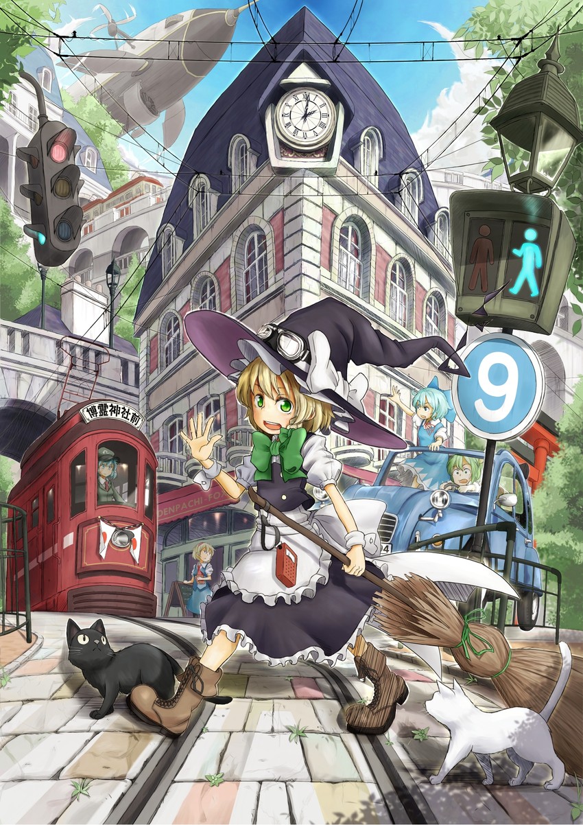 kirisame marisa, alice margatroid, cirno, kawashiro nitori, and daiyousei (touhou) drawn by kitsuneno_denpachi