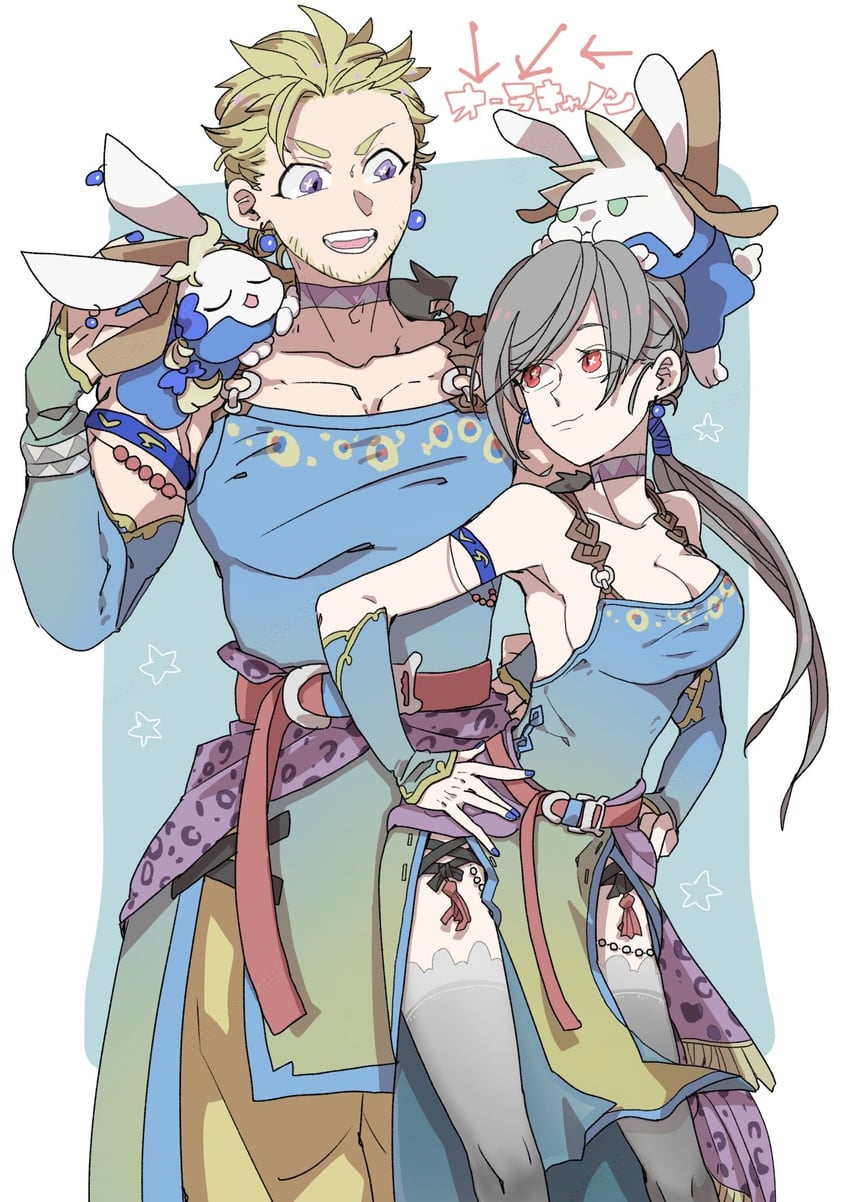 tifa lockhart, sabin rene figaro, and mysidian rabbit (final fantasy and 3 more) drawn by oshibainoticket