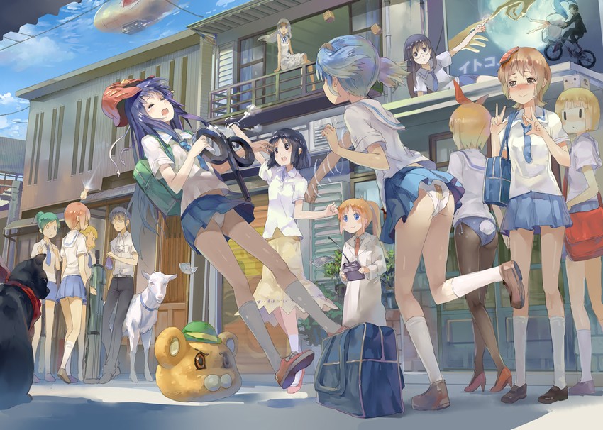 honma meiko, shinonome nano, naganohara mio, touwa erio, aioi yuuko, and 12 more (nichijou and 5 more) drawn by 77gl