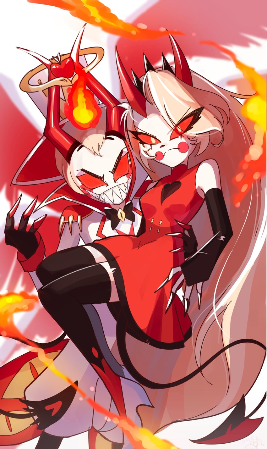 lucifer morningstar and charlie morningstar (hazbin hotel) drawn by hachi_3tsusan