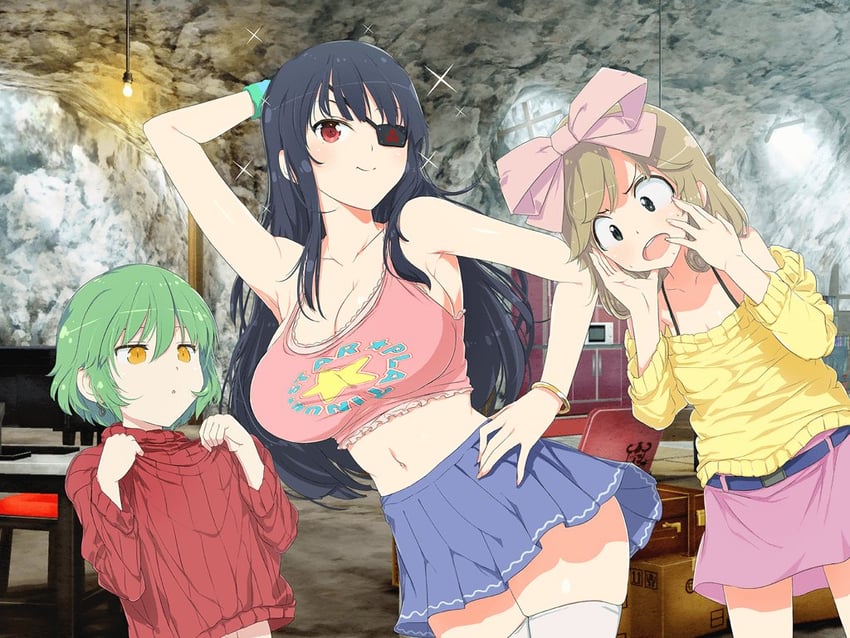 hikage, haruka, and mirai (senran kagura and 2 more) drawn by yaegashi_nan