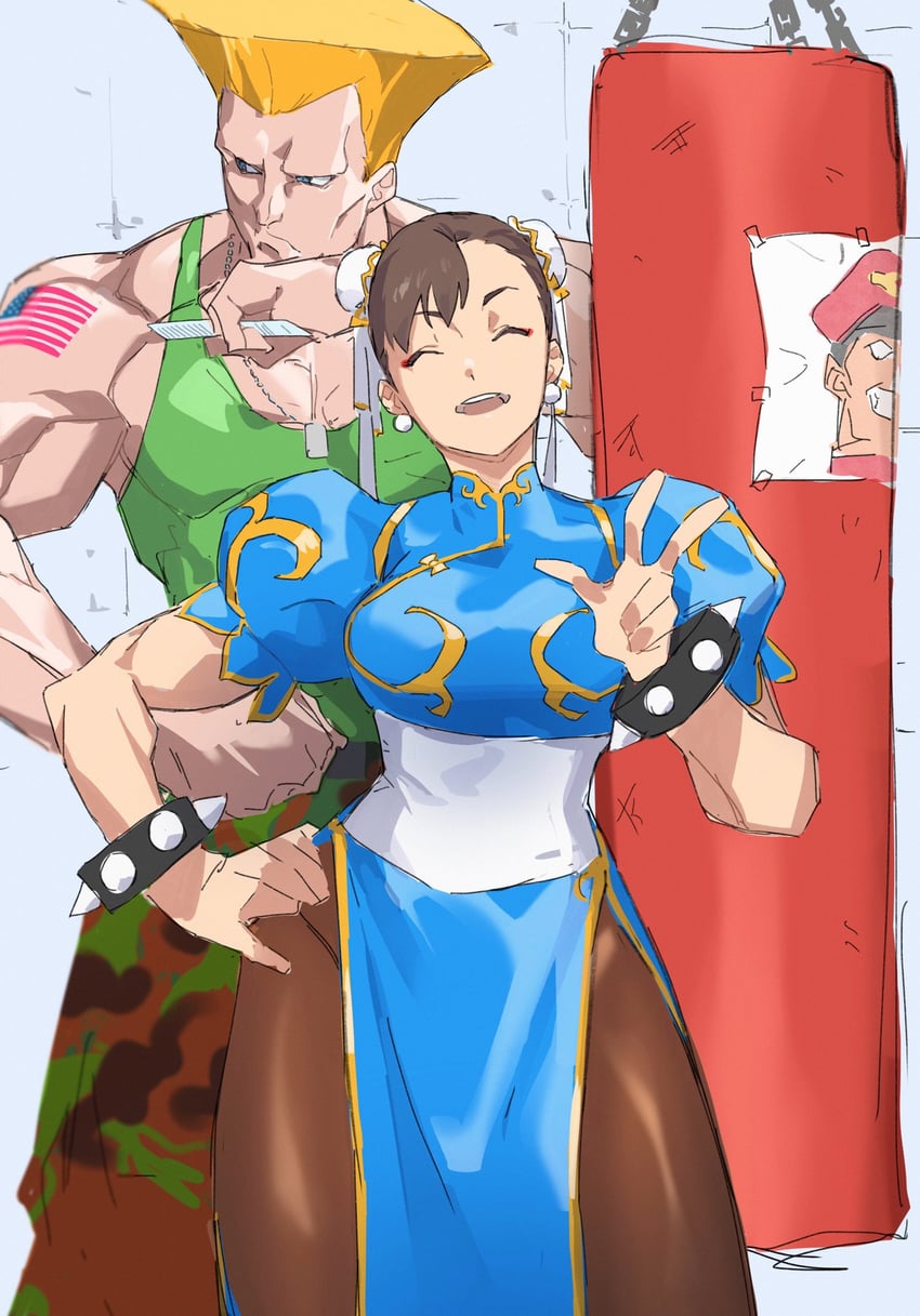 chun-li, m. bison, and guile (street fighter) drawn by himuro_yukichiko