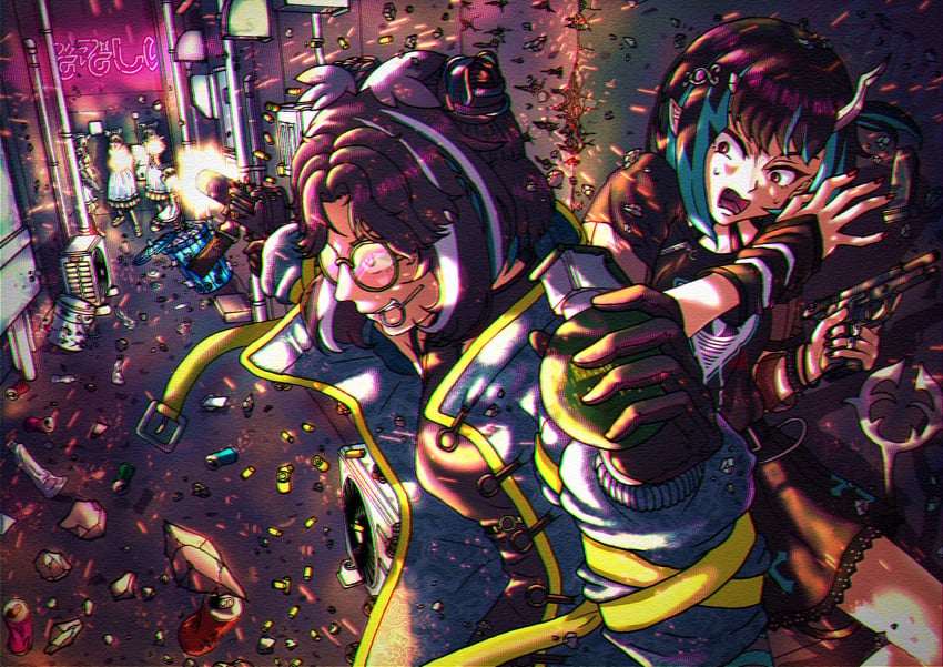 shishio chris, oura rukako, and kuroneko nanashi (nanashi inc.) drawn by hunk_(hunkxk)