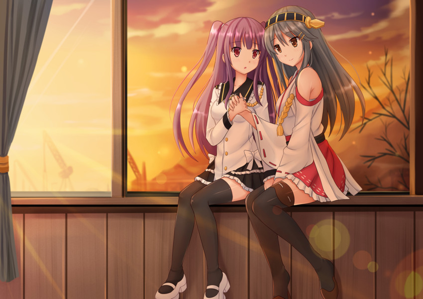 haruna and female admiral (original and 1 more) drawn by kazenokaze