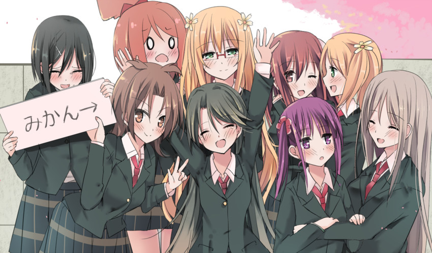 takayama haruka, sonoda yuu, sonoda mitsuki, noda kotone, minami shizuku, and 4 more (sakura trick) drawn by rokuromi