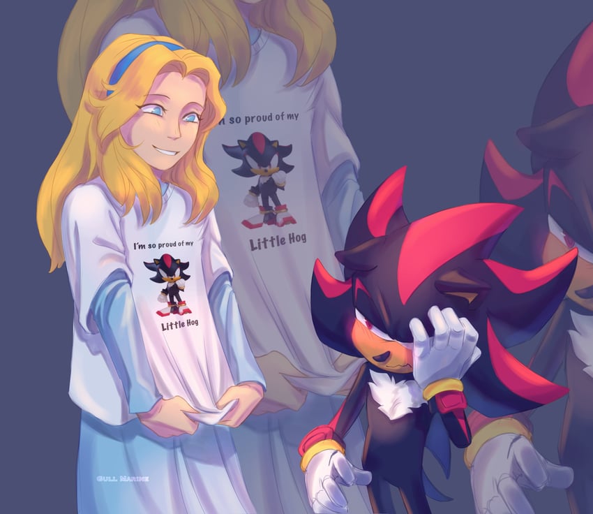 shadow the hedgehog and maria robotnik (sonic) drawn by gull_marine