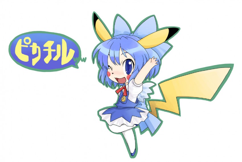 cirno and pikachu (touhou and 1 more) drawn by kiriu