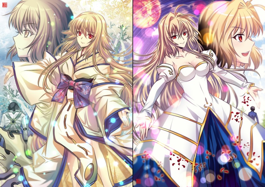 arcueid brunestud, tohno shiki, archetype earth, and girl of the moon (tsukihime and 1 more) drawn by riyun_(halodark)