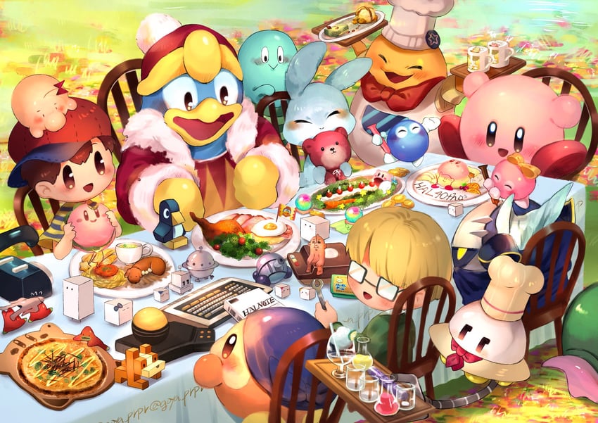 kirby, meta knight, ness, waddle dee, king dedede, and 14 more (kirby and 10 more) drawn by kawao9