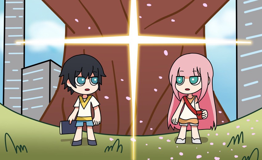 zero two and hiro (darling in the franxx and 1 more) drawn by tashidraw