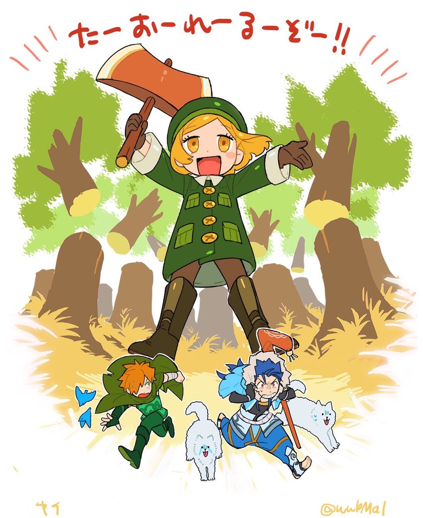 cu chulainn, paul bunyan, robin hood, lost robin rondo, and freki and geri (fate and 1 more) drawn by yai_(hachihito)