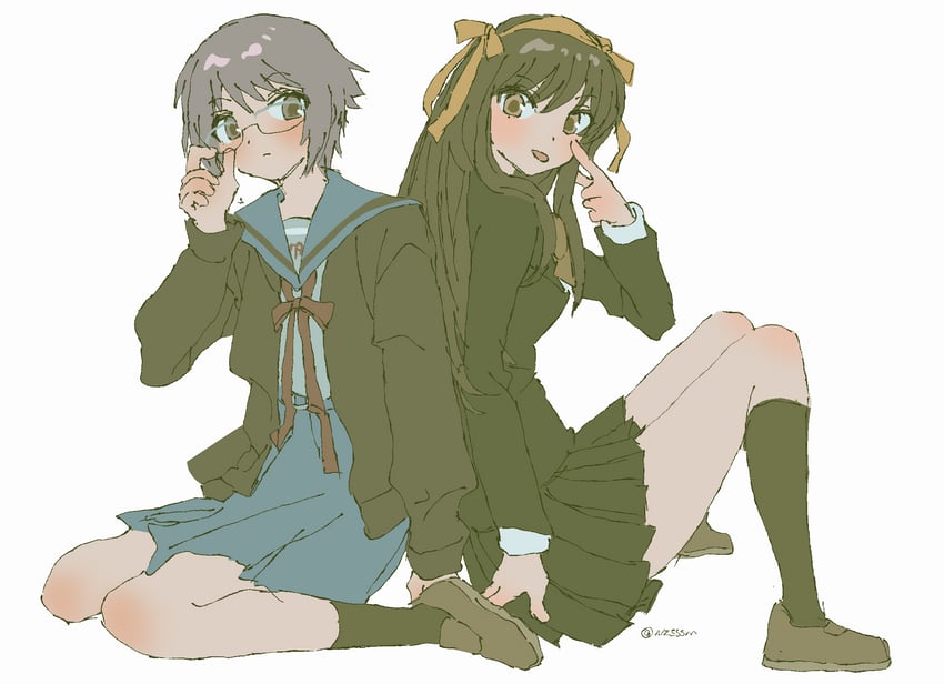 suzumiya haruhi and nagato yuki (suzumiya haruhi no yuuutsu and 1 more) drawn by nzsssm