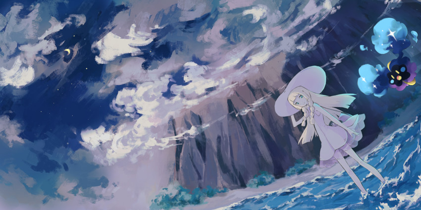 lillie and cosmog (pokemon and 1 more) drawn by minamo_(usada)