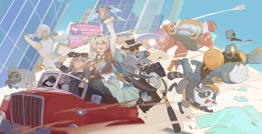 trailblazer, firefly, stelle, misha, hanu, and 1 more (honkai and 1 more) drawn by sanyuansan01