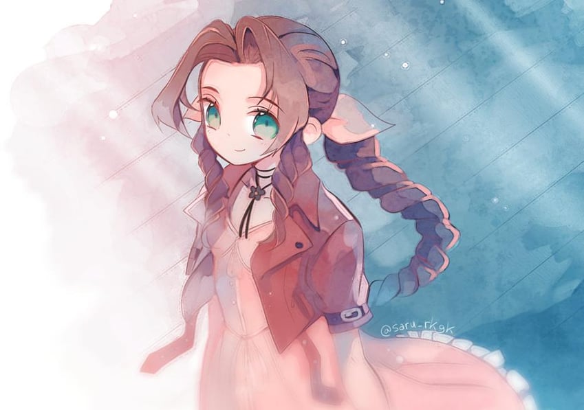 aerith gainsborough (final fantasy and 2 more) drawn by saru_(shimanokyouken)