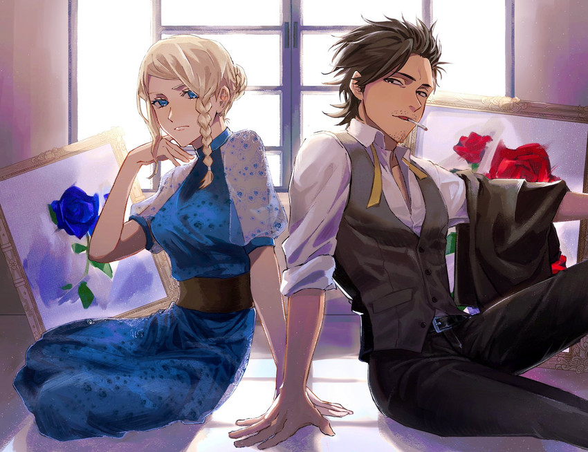 yami sukehiro and charlotte roselei (black clover) drawn by gen_me