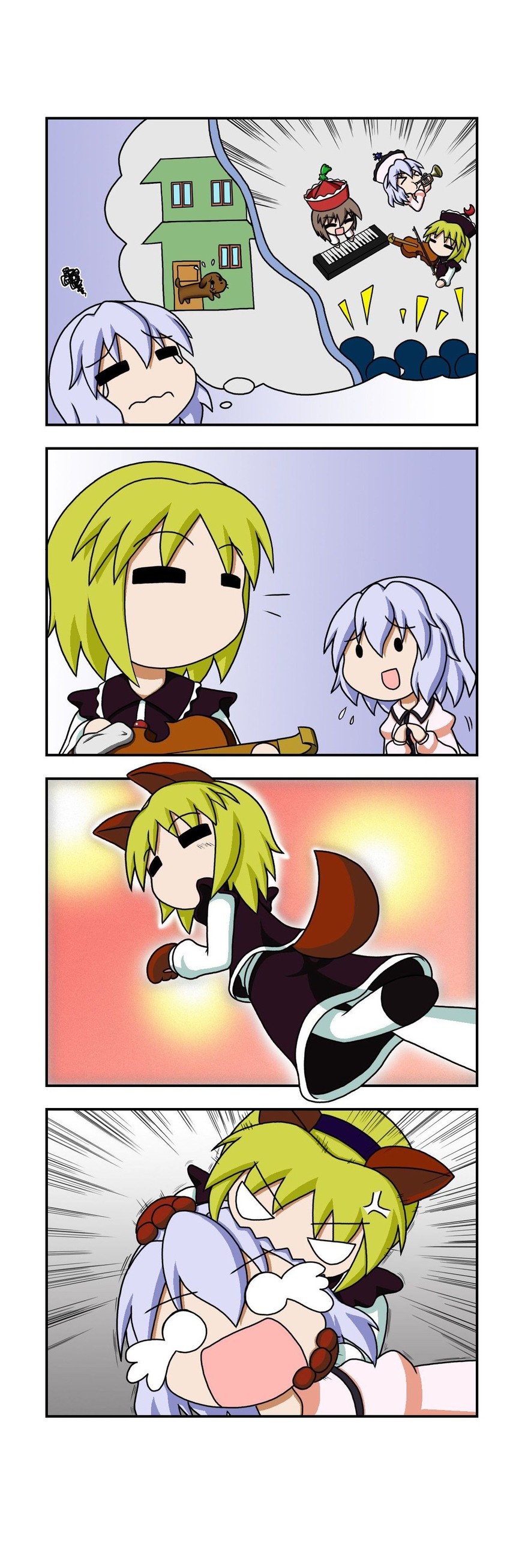 lunasa prismriver, merlin prismriver, and lyrica prismriver (touhou) drawn by rakugaki-biyori