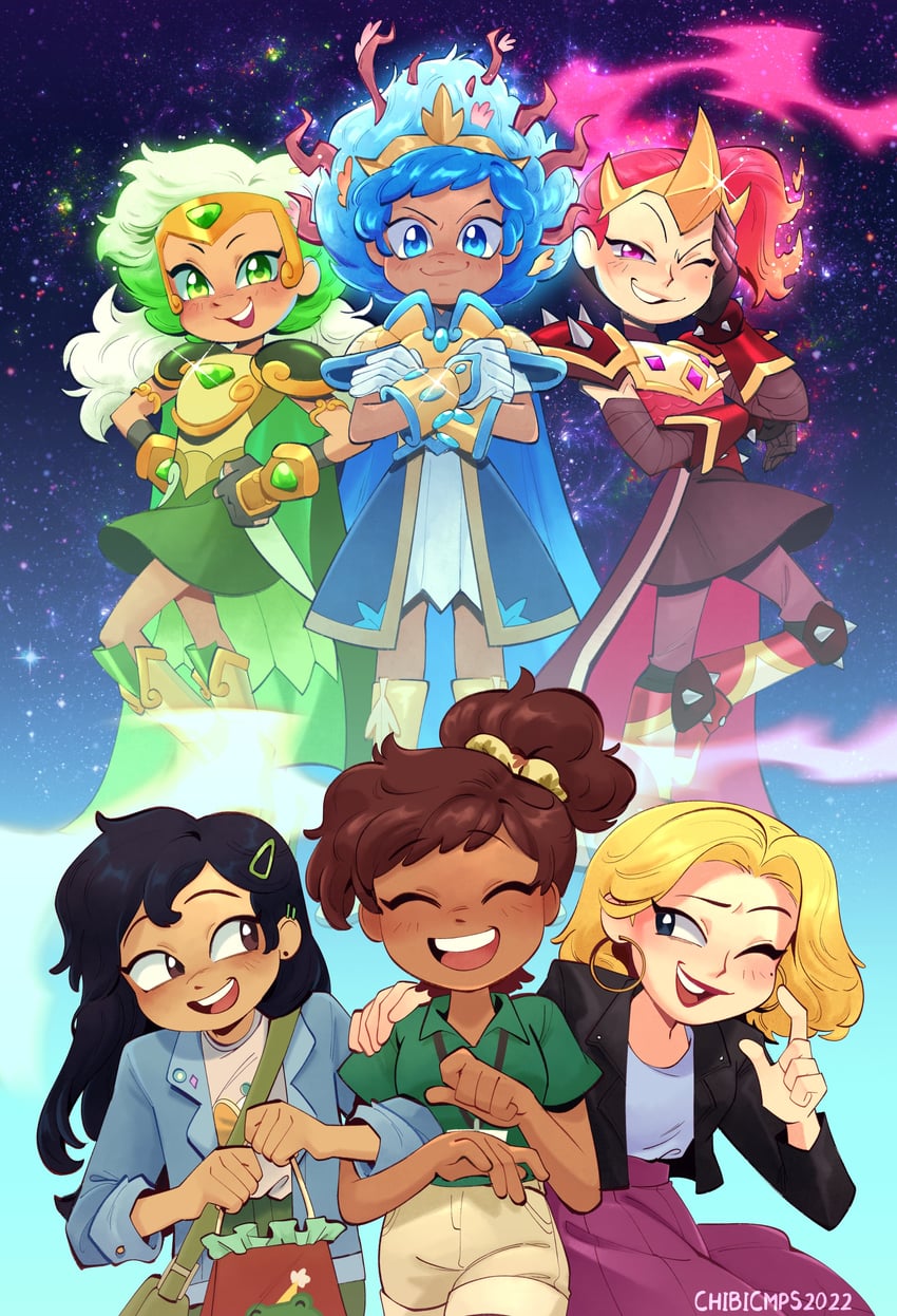 sasha waybright, anne boonchuy, and marcy wu (amphibia) drawn by chibicmps