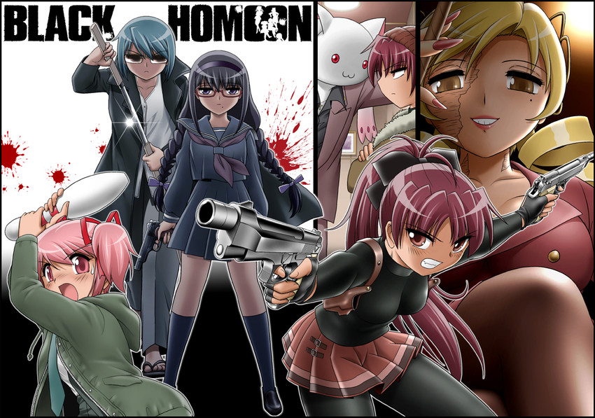 akemi homura, kaname madoka, miki sayaka, sakura kyoko, tomoe mami, and 7 more (mahou shoujo madoka magica and 1 more) drawn by shingyouji_tatsuya