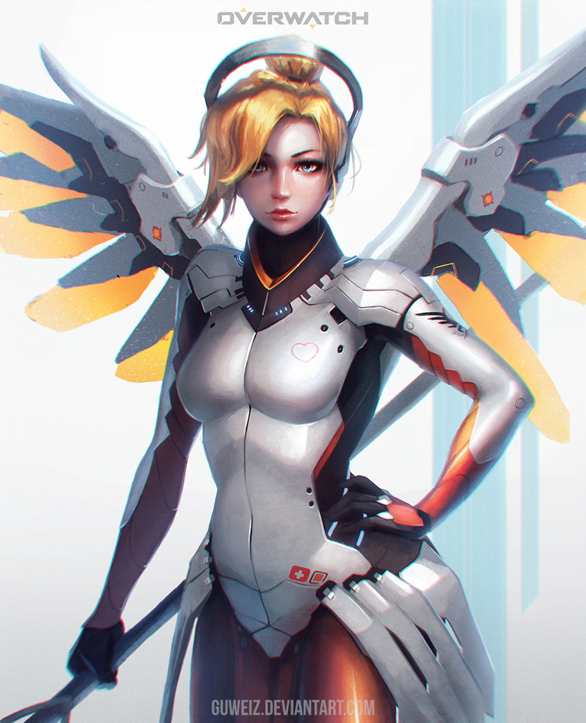 mercy (overwatch and 1 more) drawn by guweiz