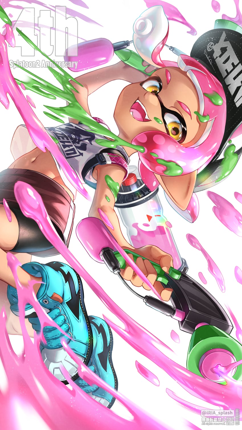 inkling player character and inkling girl (splatoon and 1 more) drawn by iria_(yumeirokingyo)