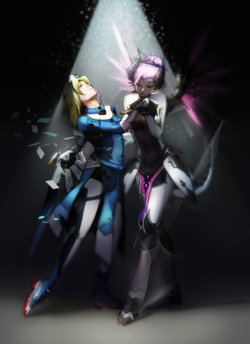 mercy, combat medic ziegler, and imp mercy (overwatch and 1 more) drawn by lyncis