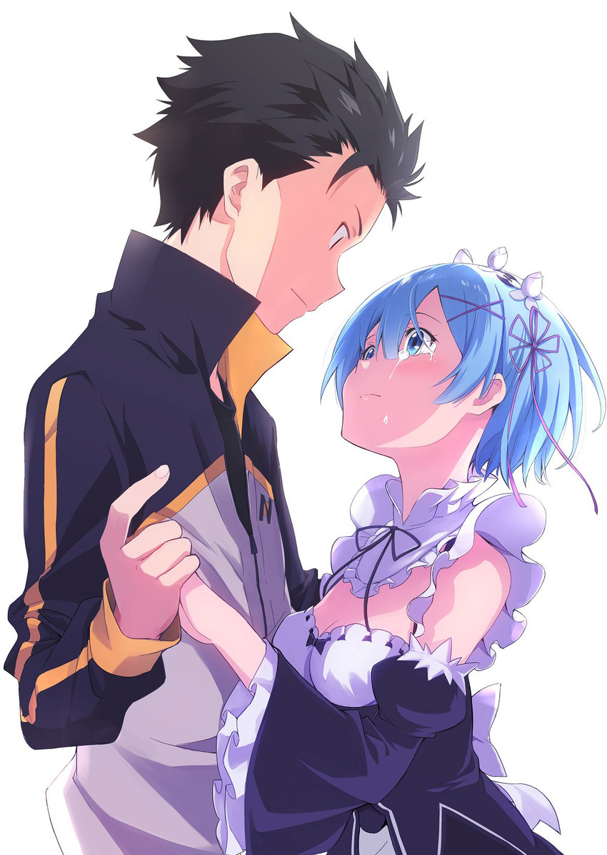 rem and natsuki subaru (re:zero kara hajimeru isekai seikatsu) drawn by matsuse_daichi