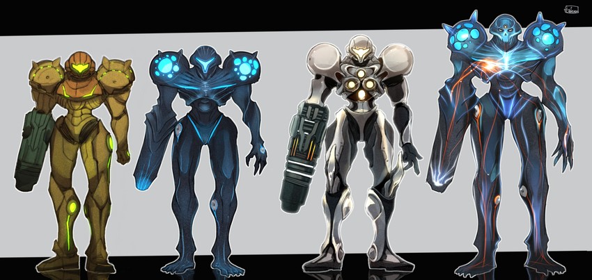 samus aran and dark samus (metroid and 1 more) drawn by teke