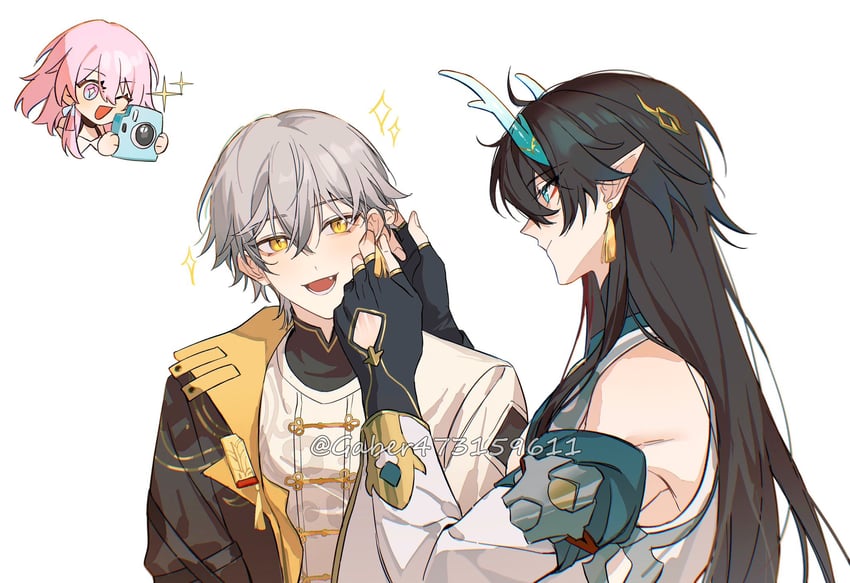 trailblazer, march 7th, dan heng, and caelus (honkai and 1 more) drawn by gaber473159611