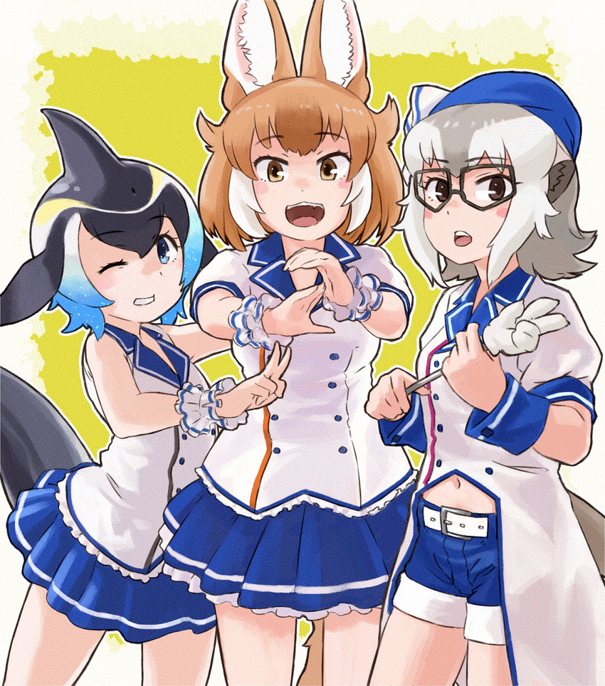 dhole, common dolphin, and meerkat (kemono friends) drawn by toriny