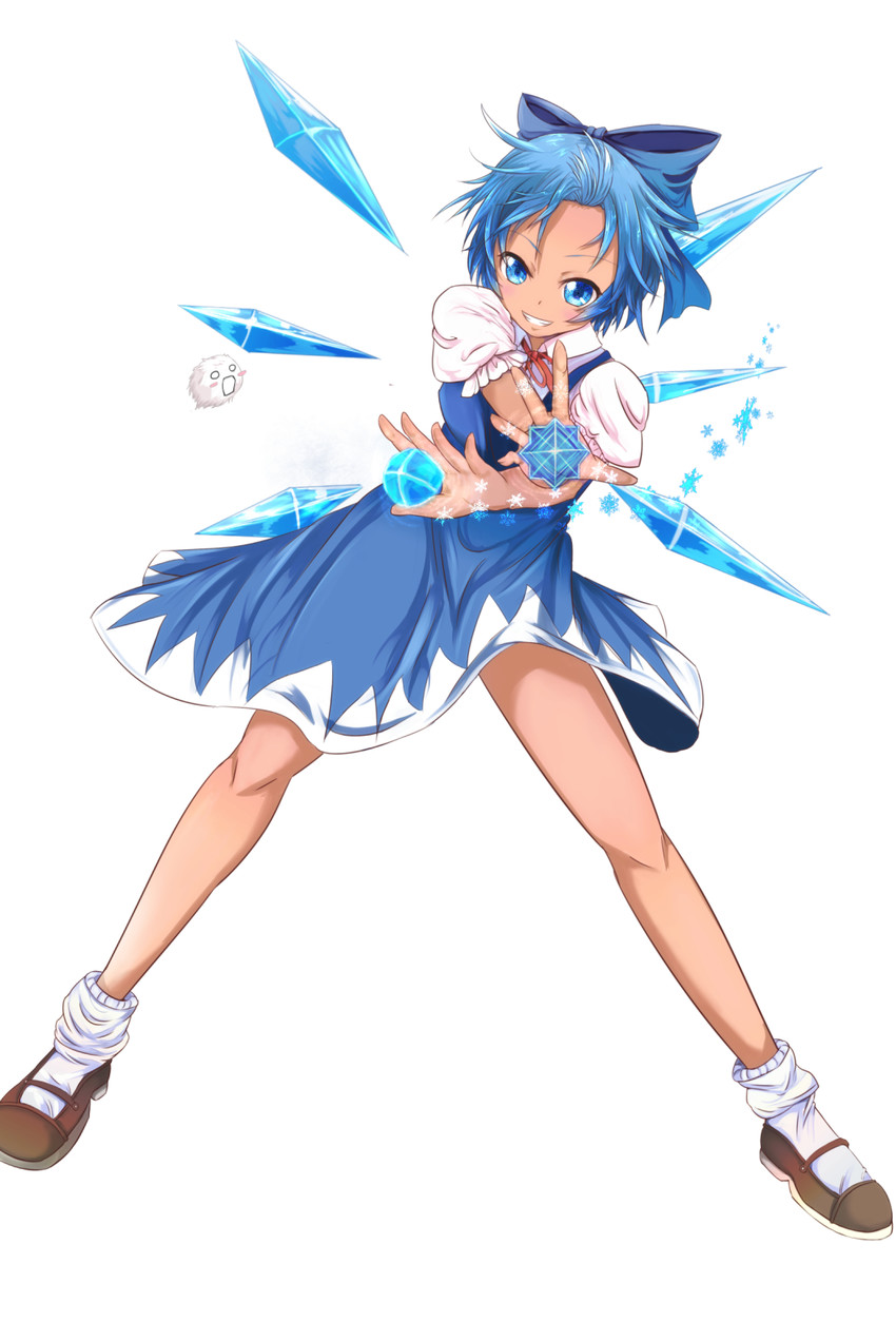 cirno, tanned cirno, and kedama (touhou and 1 more) drawn by himura_1129