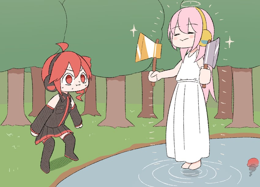 megurine luka and kasane teto (vocaloid and 2 more) drawn by bananafish1111