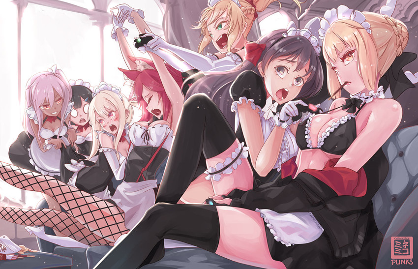 artoria pendragon, tamamo, illyasviel von einzbern, saber alter, tamamo no mae, and 4 more (fate and 4 more) drawn by nekomimipunks