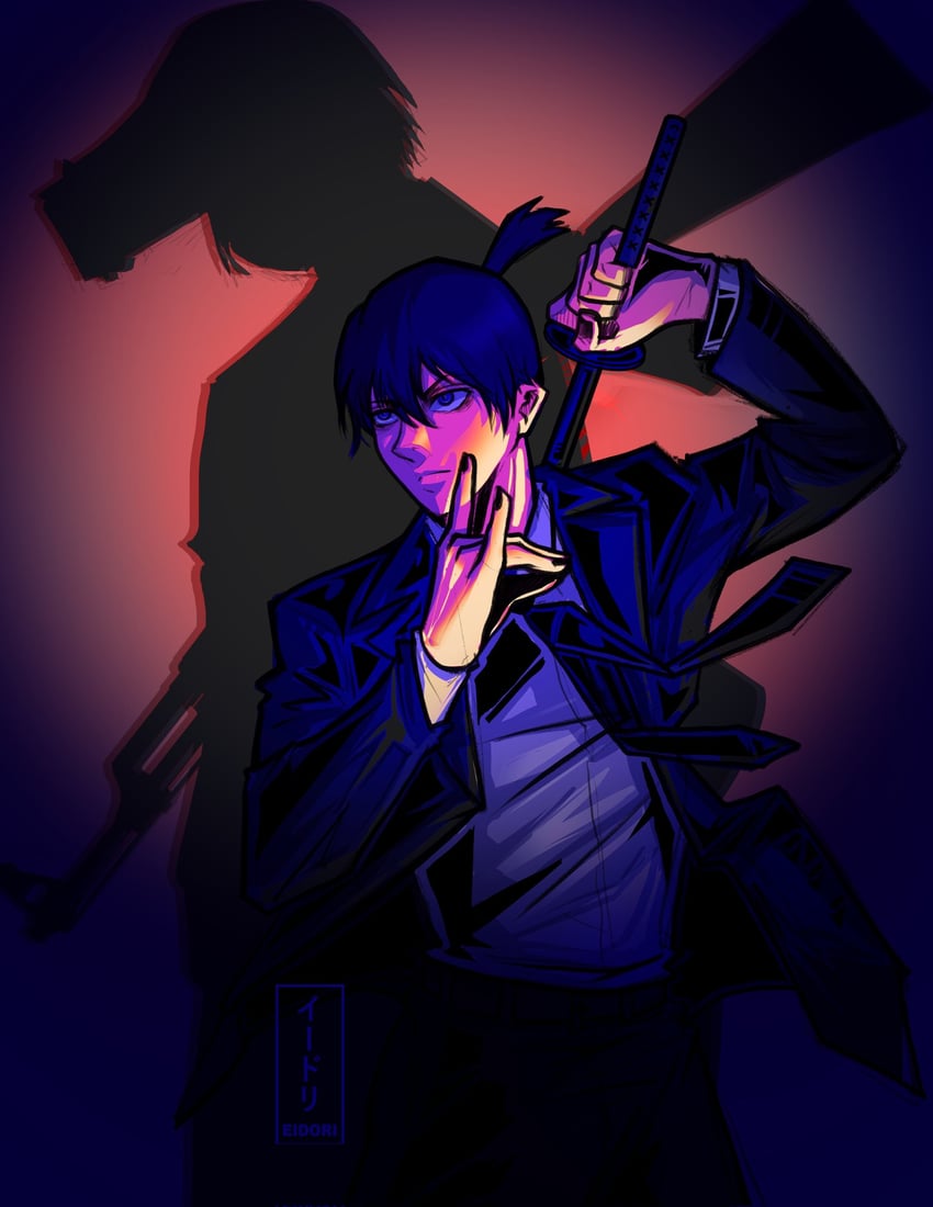 hayakawa aki and gun fiend (chainsaw man) drawn by eidori